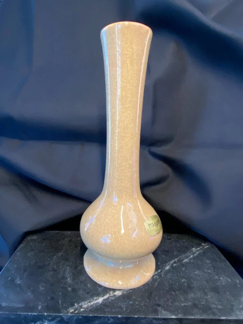 Vintage 1970s Haeger Pottery Mottled Gold Bud Vase #304 - Mint w/ Sticker